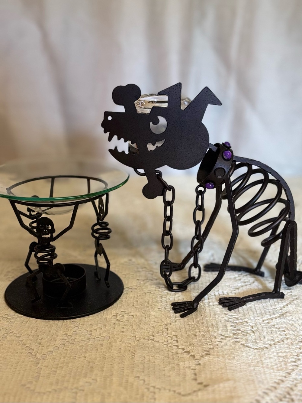 PartyLite Set Of 2 RETIRED Sticks The Skeleton Dog & Bones Aroma Melt Warmer